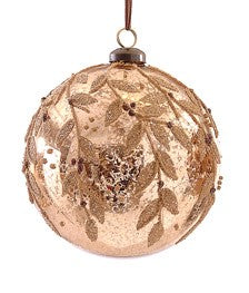 Premium Glass Shiny Gold Ball With Glitter Leaf - 1Pc