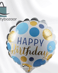 Birthday Blue & Gold Dots Round Balloon