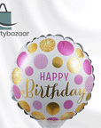Pink & Gold Dots Round Birthday Balloon