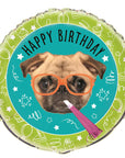 Pug Puppy Happy Birthday Round Balloon