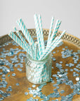 20 Paper straws 6mm x 197mm striped Baby Blue