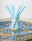 20 Paper straws 6mm x 197mm striped Blue