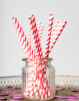 20 Paper straws 6mm x 197mm striped Hot Pink