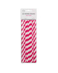 20 Paper straws 6mm x 197mm striped Hot Pink