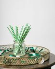 20 Paper straws 6mm x 197mm striped Green
