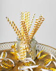 20 Paper straws 6mm x 197mm striped Gold Hot Stamping