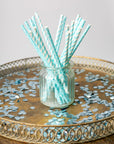 20 Paper straws 6mm x 197mm striped Baby Blue