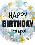 Stars Blue Gold Birthday Round Balloon