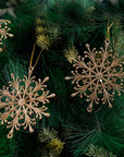 Gold Glitter Snow Flake Ornament- 6Pc