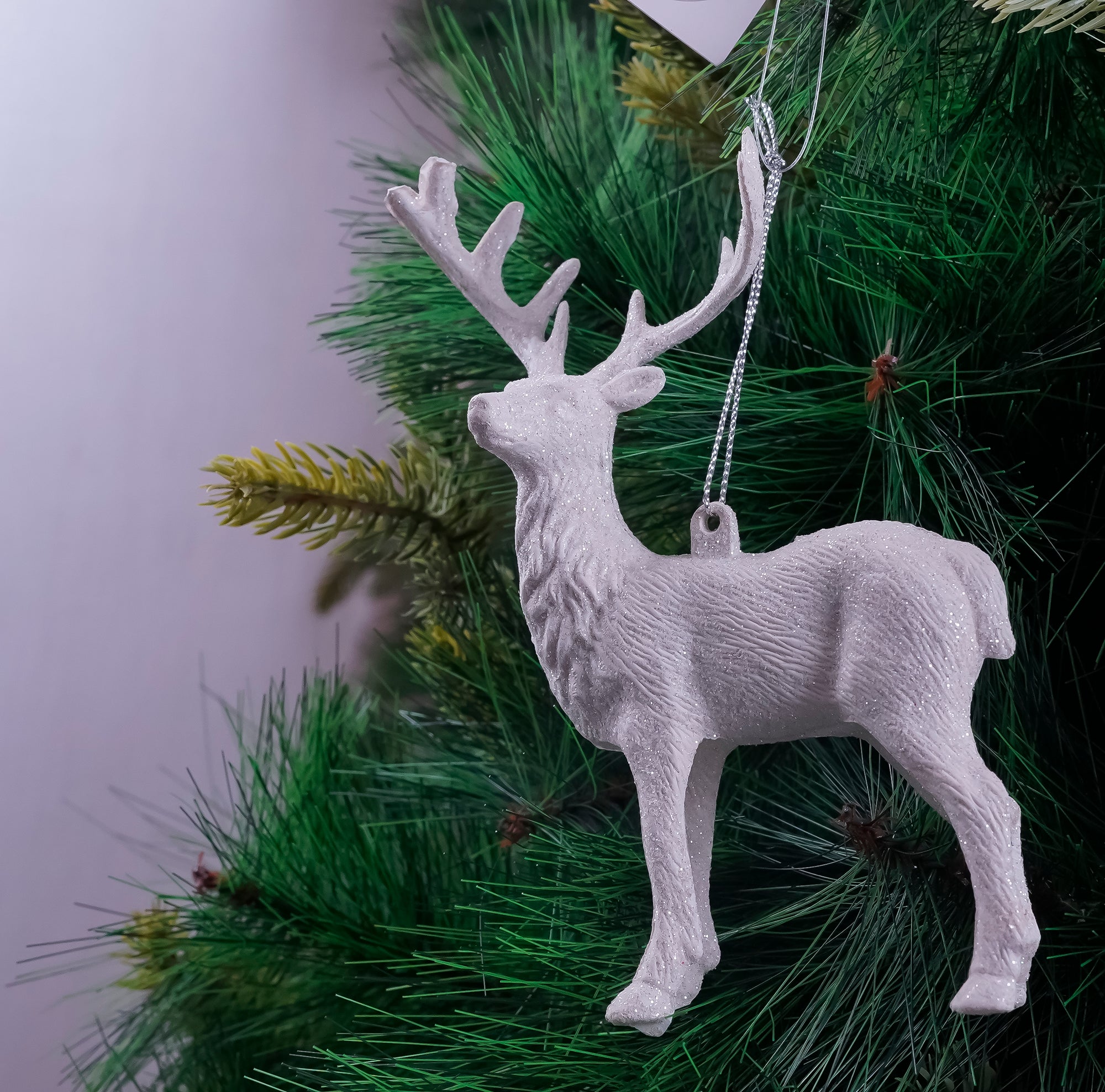 Luxe  Reindeer White Ornament- 1Pc