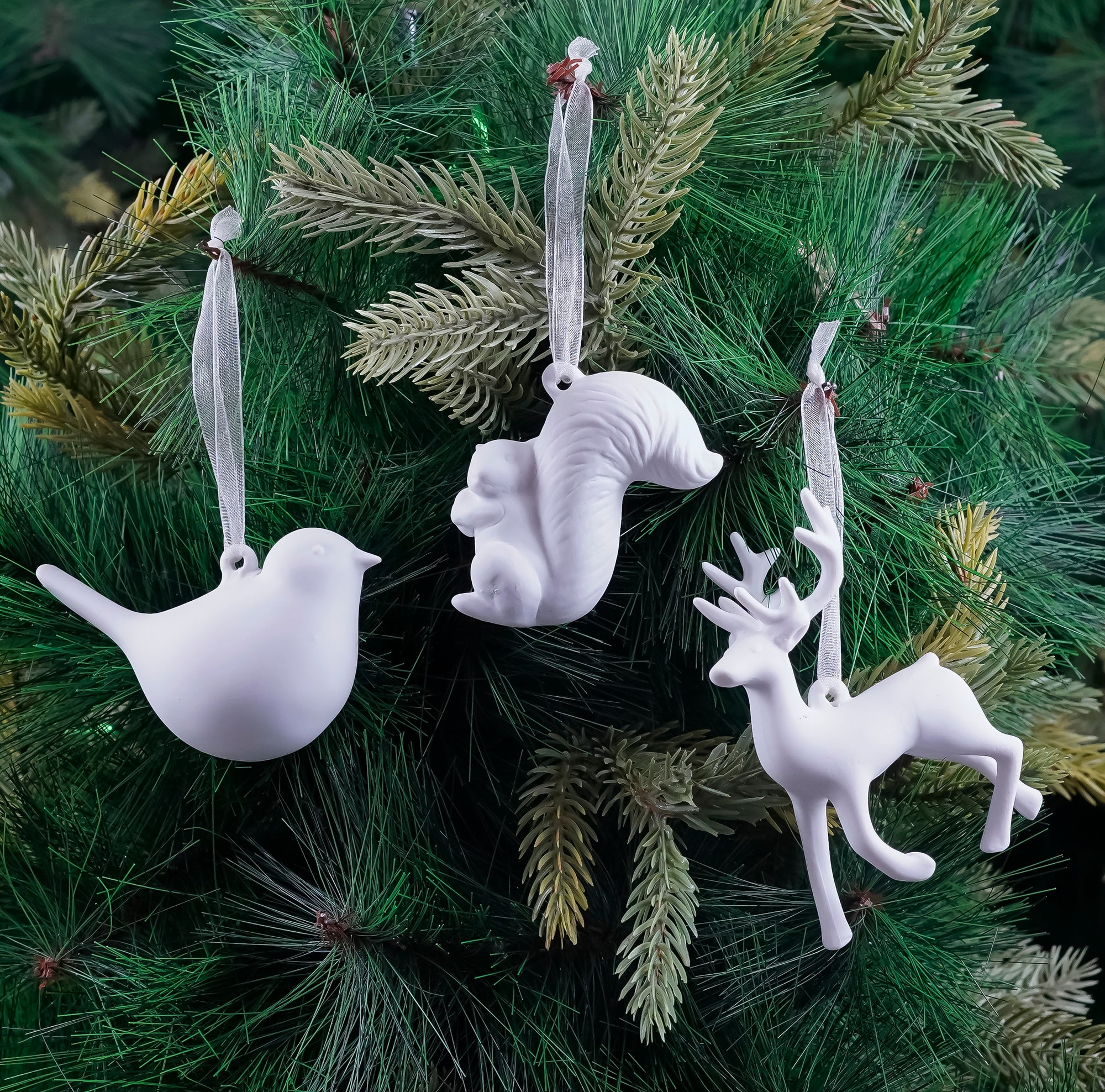 Luxe Assorted White Woodland Ornament- 3Pc