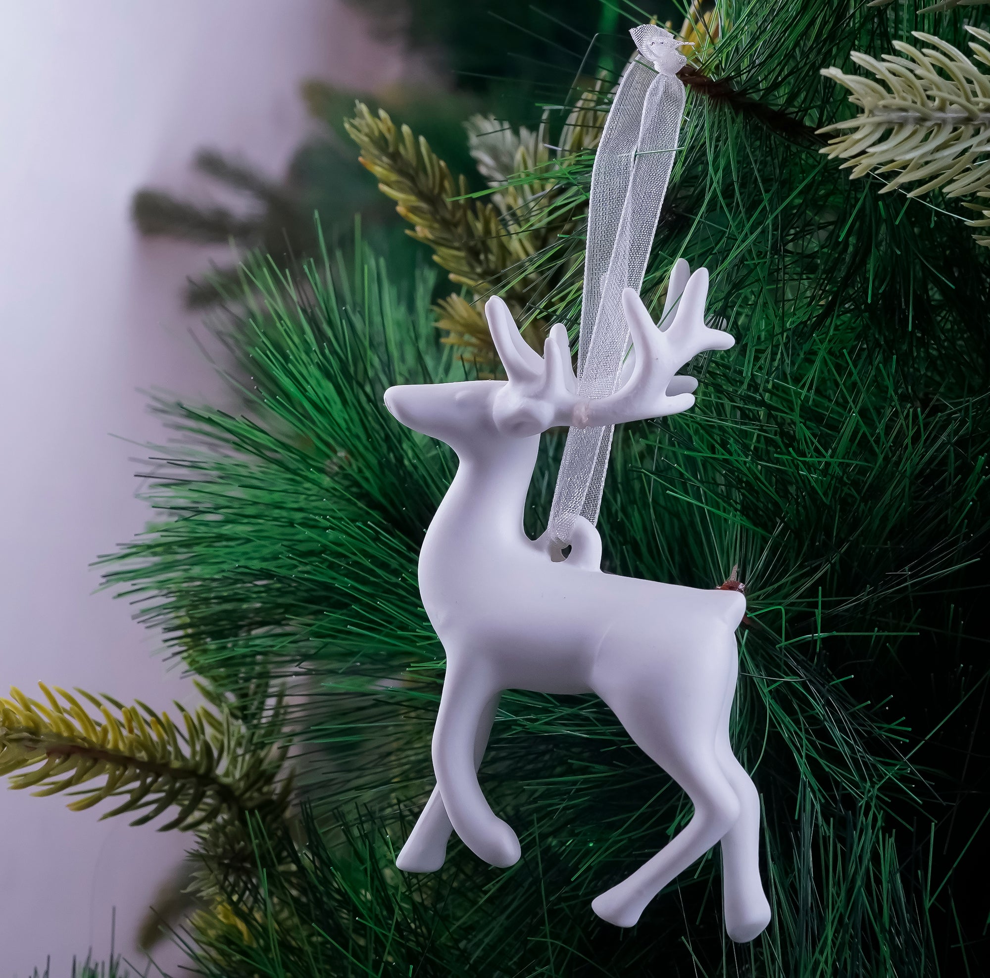 Luxe Assorted White Woodland Ornament- 3Pc