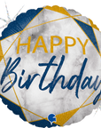 Marble Blue Happy Birthday Round Balloon