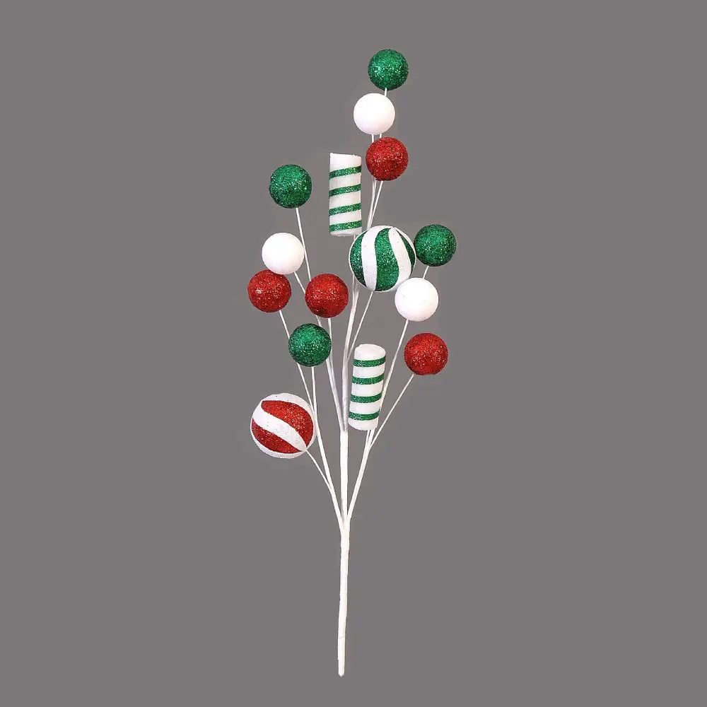 Premium Xmas 69 Cm Branch With green Leaves & Red/White Candies- 1Pc