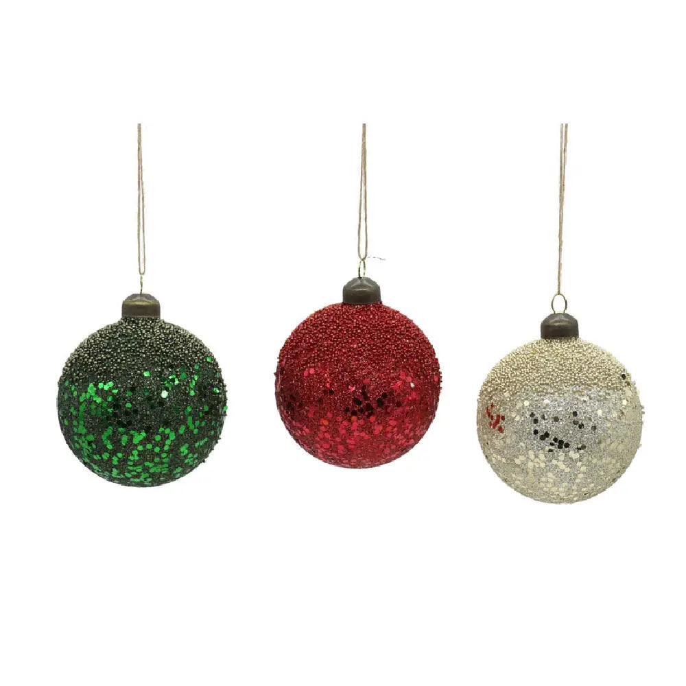 Premium Glass Red, Green , Gold Ornament- 1Pc