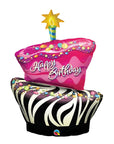 Birthday Funky Zebra Stripe Cake (Helium) - 41 Inches