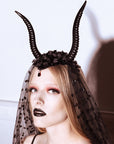 Devil Horns Headband with Tulle Black 30x76 cm