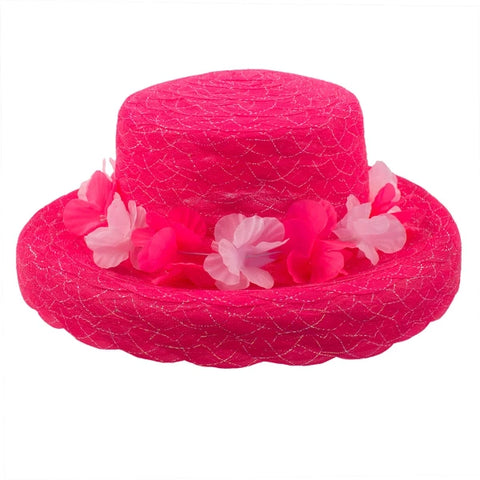 Premium Summer Hat Organza Flower Lei - Neon Pink