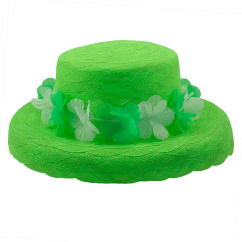 Premium Summer Hat Organza Flower Lei - Neon Green