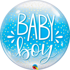 Bubble Baby Boy Blue & Confetti Dots (Helium) - 22 Inches