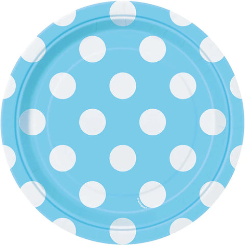 Paper Plates 7 Inches Light Blue Polka Dot- 8 Pc