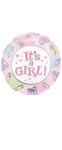 Round It's a Girl Dot & Pin (Air-filled) - 4 Inches