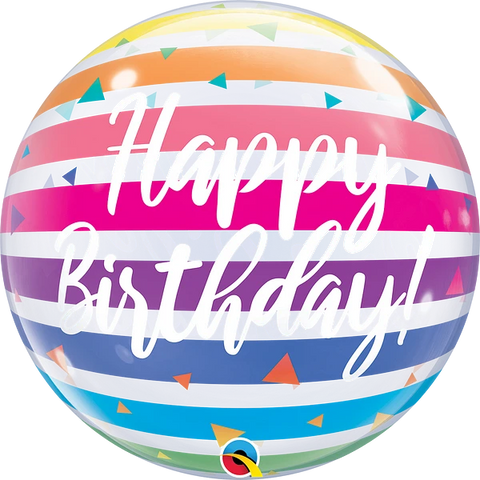 Bubble Birthday Bright Rainbow Stripes (Helium) - 22 Inches