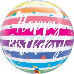 Bubble Birthday Bright Rainbow Stripes (Helium) - 22 Inches