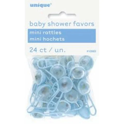 Baby Shower Blue Plastic Mini Rattles 2cm- 24pc