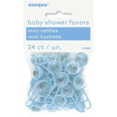 Baby Shower Blue Plastic Mini Rattles 2cm- 24pc