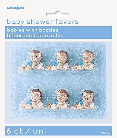 Baby Shower Blue Babies With Bottle Favors 3 In- 6pc