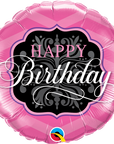 Round Birthday Pink & Black (Helium) - 18 Inches