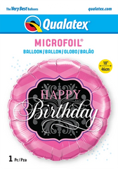 Round Birthday Pink & Black (Helium) - 18 Inches