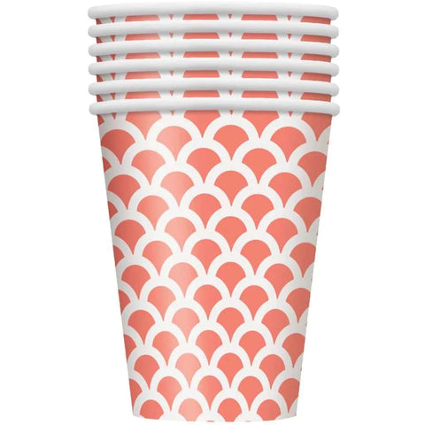 Paper Cups 355 ml Coral Scallop- 8 Pc