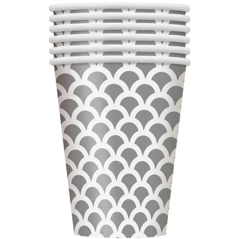 Paper Cups 355 ml silver Scallop- 8 Pc