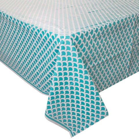 Plastic Table Cover 54In*84In Caribbean Teal Scallop- 1 Pc