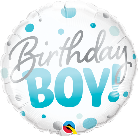 Round Birthday Boy Blue Dots (Helium) - 18 Inches