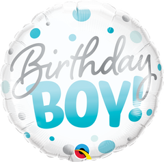 Round Birthday Boy Blue Dots (Helium) - 18 Inches