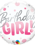 Round Birthday Girl Pink Dots (Helium) - 18 Inches