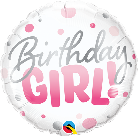 Round Birthday Girl Pink Dots (Helium) - 18 Inches