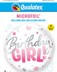 Round Birthday Girl Pink Dots (Helium) - 18 Inches