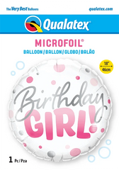 Round Birthday Girl Pink Dots (Helium) - 18 Inches