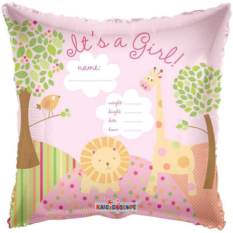 Square It's a Girl Jungle Foil Balloon (Helium) - 18 Inches