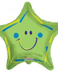 Star Green Smiley Balloon (Helium) - 18 Inches