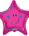 Star Pink Smiley Balloon (Helium) - 18 Inches