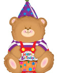 Birthday Bear with Cupcake (Helium) - 36 Inches