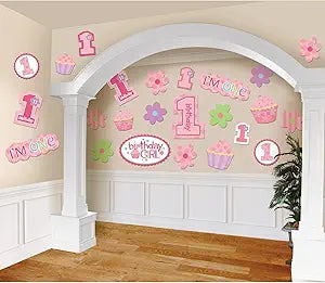 1st Birthday Sweet Girl Cupcake Cutouts Decoration- 12pc