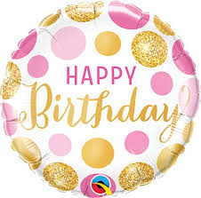 Round Birthday Pink & Gold Dots (Air-filled) - 9 Inches