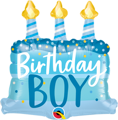 Birthday Boy Cake & Candles (Air-Filled) - 14 Inches