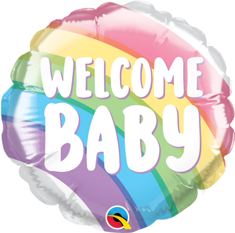 Round Birthday Welcome Baby Rainbow (Air-filled) - 4 Inches